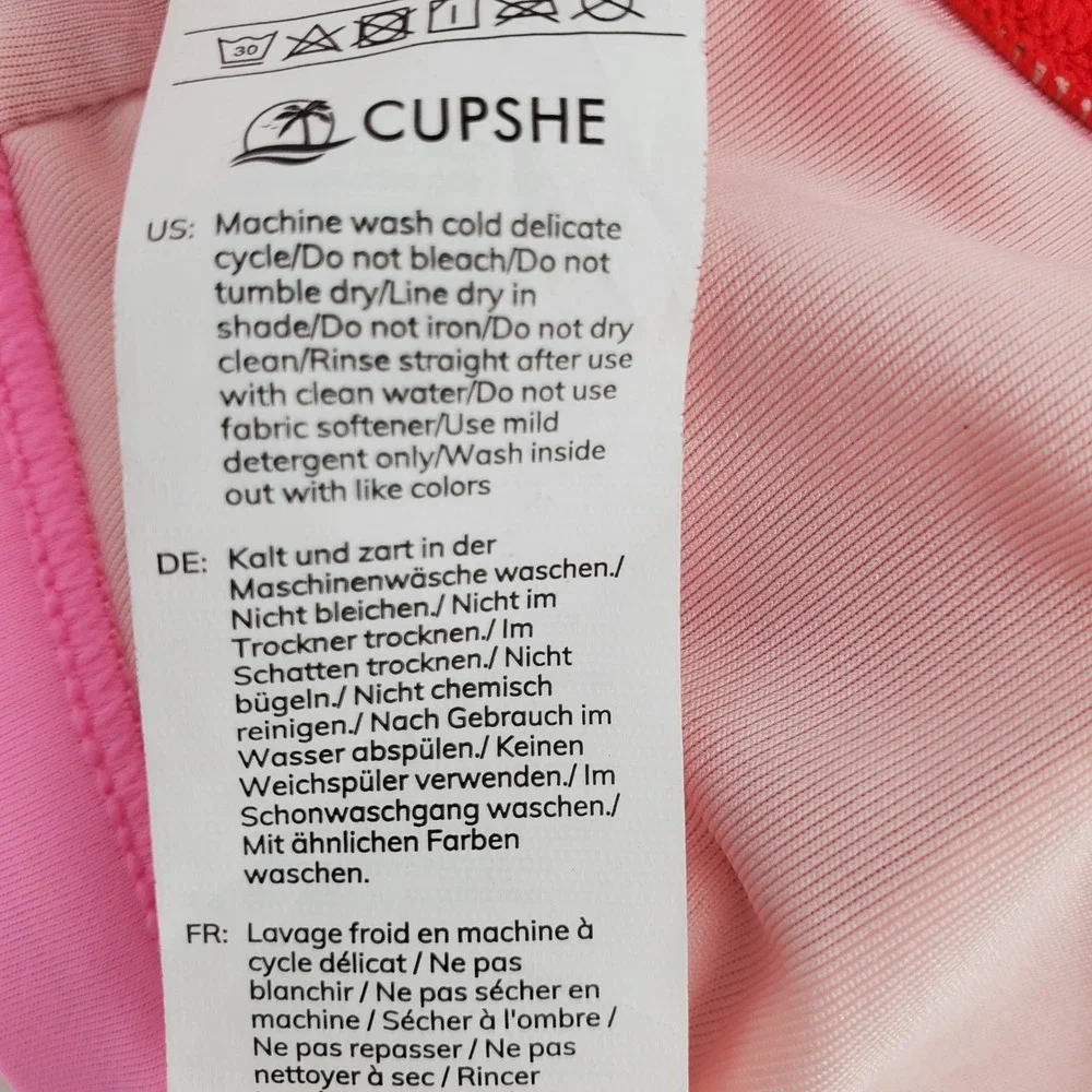 Cupshe Strappy Colorblock Triangle Bikini Top Medium Red Pink Adjustable Padded